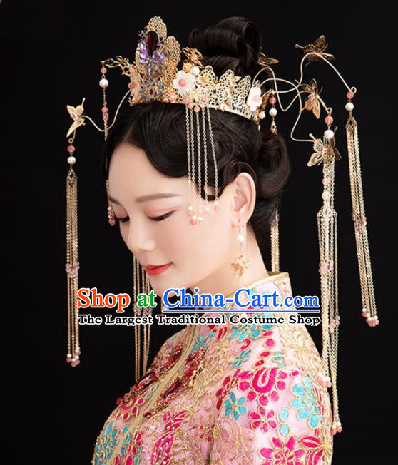 Chinese Ancient Queen Tassel Phoenix Coronet Hairpins Traditional Palace Hair Accessories Headdress for Women