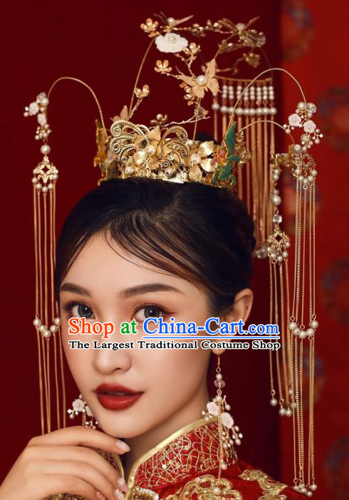 Chinese Ancient Bride Hairpins Palace Phoenix Coronet Traditional Hair Accessories Headdress for Women