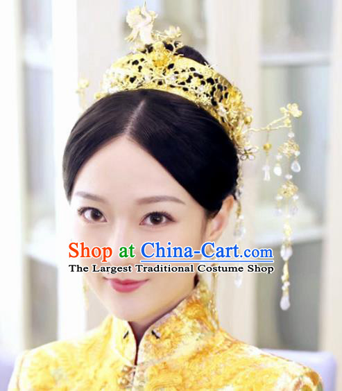 Chinese Ancient Queen Golden Phoenix Coronet Hairpins Traditional Palace Hair Accessories Headdress for Women