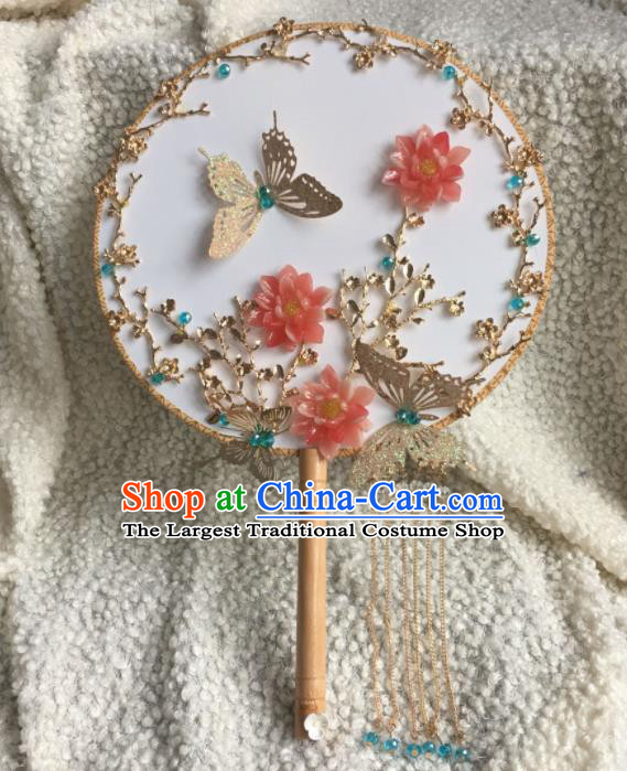 Chinese Handmade Bride Classical Butterfly Palace Fans Wedding Accessories Round Fan for Women