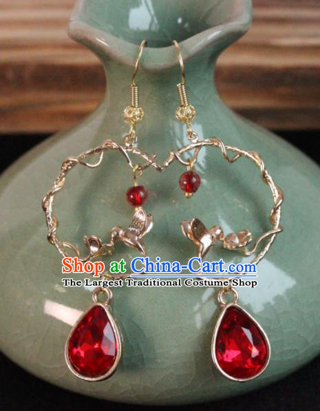 Chinese Handmade Red Crystal Earrings Traditional Ancient Palace Ear Accessories for Women