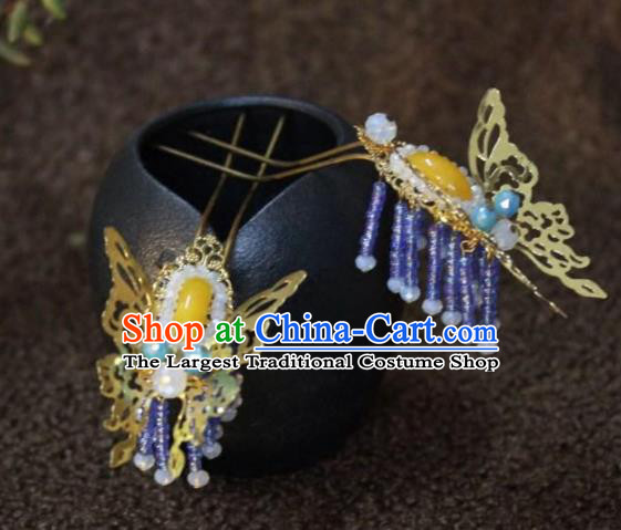 Top Grade Chinese Ancient Bride Wedding Butterfly Hairpins Tassel Step Shake Traditional Hair Accessories Headdress for Women