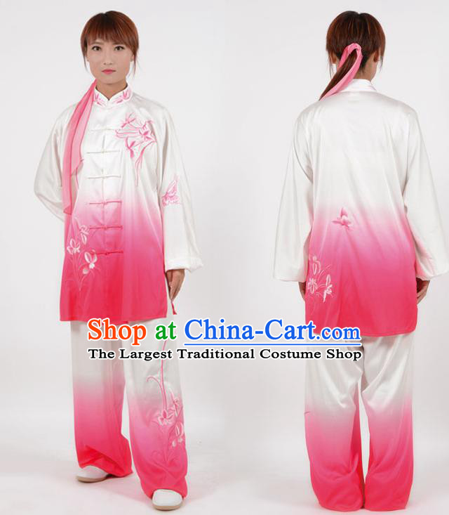 Chinese Traditional Kung Fu Printing Orchid Rosy Costume Martial Arts Tai Ji Competition Clothing for Women