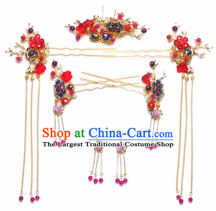 Top Grade Chinese Ancient Bride Wedding Blueing Hair Comb Hairpins Traditional Hair Accessories Headdress for Women