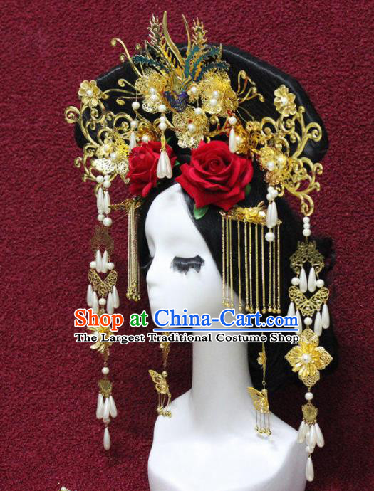 Top Grade Chinese Ancient Qing Dynasty Queen Phoenix Coronet Hairpins Traditional Hair Accessories Headdress for Women