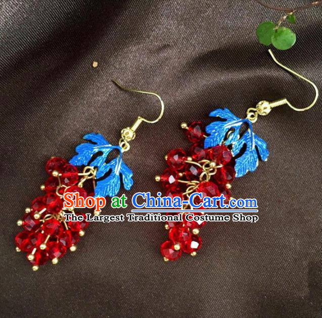 Chinese Handmade Hanfu Red Beads Earrings Traditional Ancient Palace Ear Accessories for Women