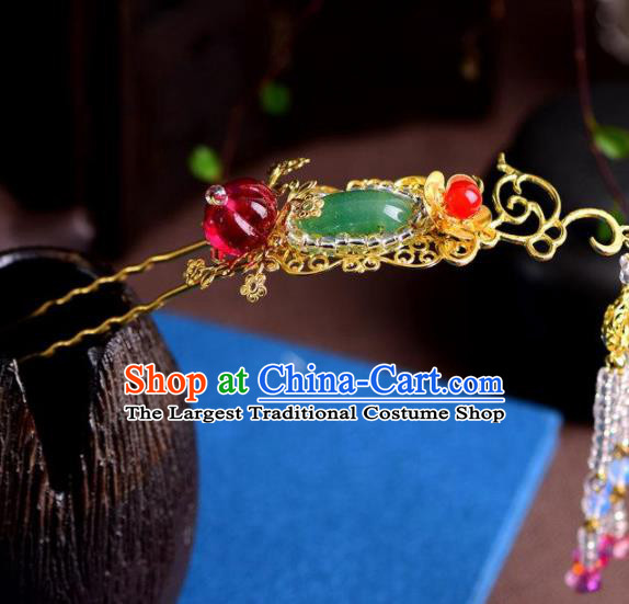 Handmade Chinese Ancient Princess Tassel Jade Hairpins Traditional Hair Accessories Headdress for Women