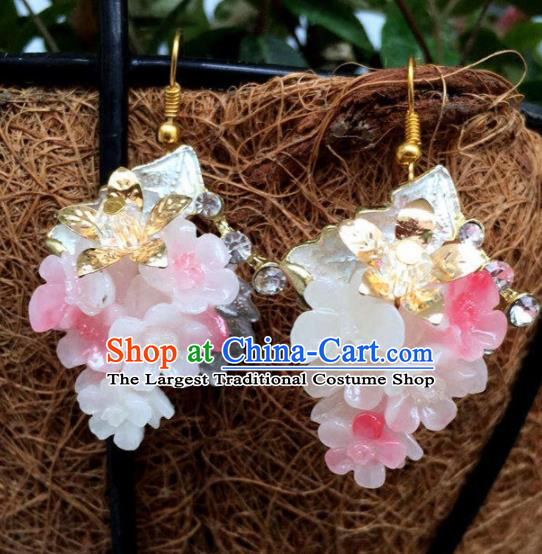 Chinese Handmade Hanfu Pink Earrings Traditional Ancient Palace Ear Accessories for Women