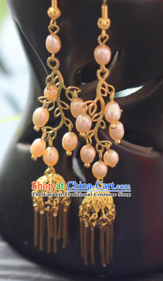 Chinese Handmade Hanfu Pearls Earrings Traditional Ancient Palace Ear Accessories for Women