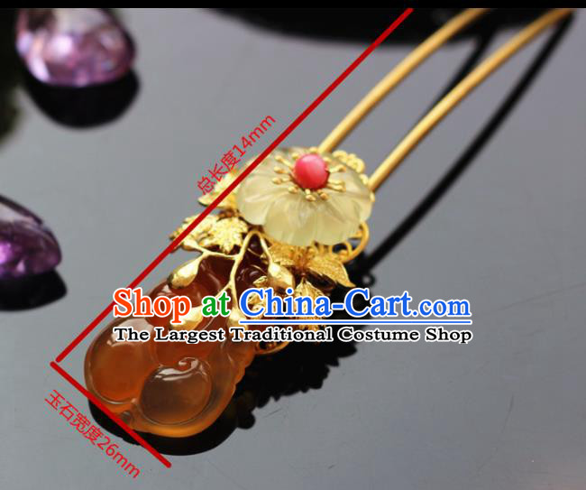 Handmade Chinese Ancient Princess Yellow Chalcedony Hairpins Traditional Hair Accessories Headdress for Women