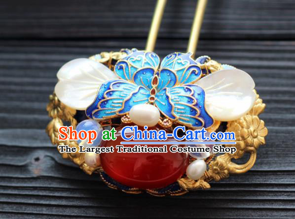 Handmade Chinese Ancient Princess Agate Blueing Hairpins Traditional Hair Accessories Headdress for Women