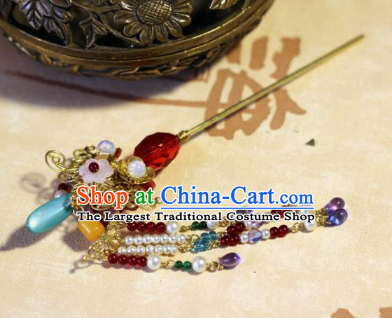 Handmade Chinese Ancient Princess Pearls Tassel Hairpins Traditional Hair Accessories Headdress for Women