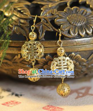 Chinese Handmade Hanfu Golden Earrings Traditional Ancient Palace Ear Accessories for Women