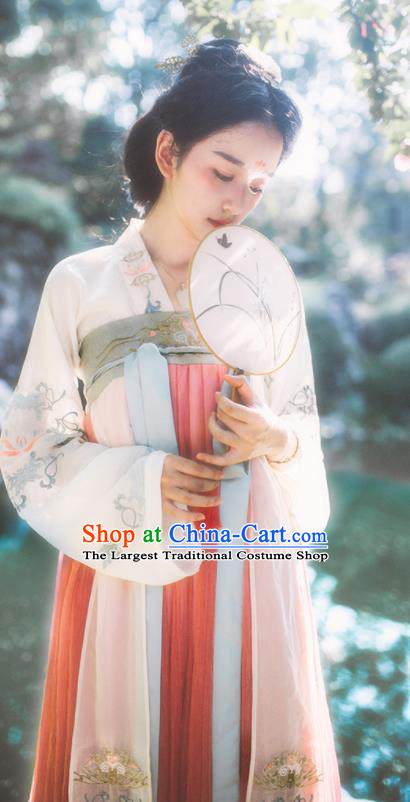 Chinese Tang Dynasty Traditional Historical Costume Ancient Princess Embroidered Hanfu Dress for Women