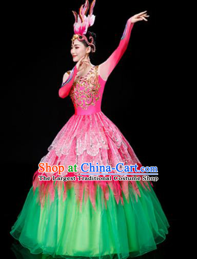 Chinese Traditional Spring Festival Gala Opening Dance Pink Dress Peony Dance Stage Performance Costume for Women