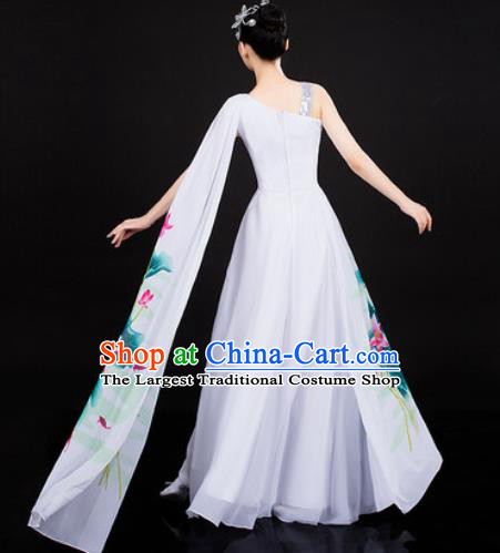 Chinese Traditional Classical Dance White Dress Lotus Dance Stage Performance Costume for Women