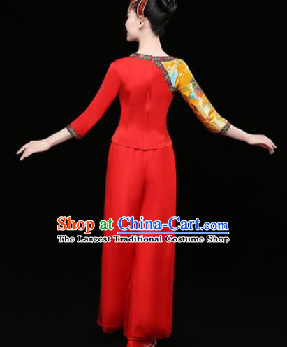 Chinese Traditional Folk Dance Clothing Group Yangko Dance Stage Performance Red Costume for Women