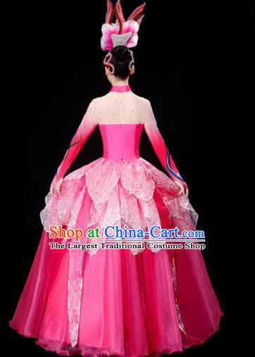 Chinese Traditional Opening Dance Pink Dress Lotus Dance Stage Performance Costume for Women