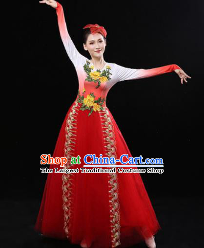 Chinese Traditional Chorus Modern Dance Red Dress Opening Dance Stage Performance Costume for Women