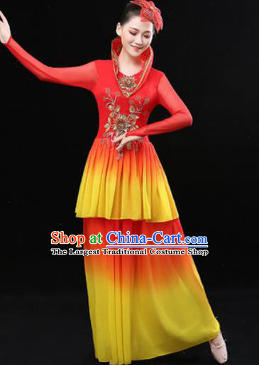 Chinese Traditional Classical Dance Red Dress Umbrella Dance Stage Performance Costume for Women