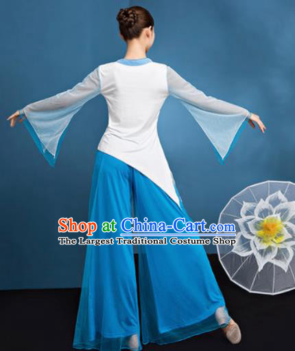 Traditional Chinese Folk Dance Stage Show Clothing Group Fan Dance Blue Costume for Women