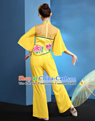 Traditional Chinese Folk Dance Yangko Stage Show Clothing Group Fan Dance Yellow Costume for Women