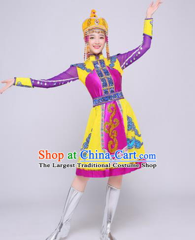 Traditional Chinese Mongol Nationality Folk Dance Purple Dress Mongolian National Ethnic Costume for Women