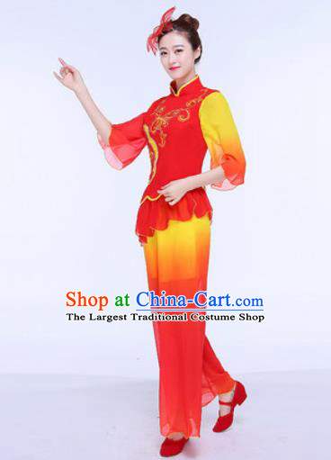 Chinese Traditional Folk Dance Group Dance Red Clothing Yangko Fan Dance Costume for Women