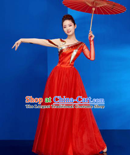Chinese Traditional Opening Dance Chorus Red Dress Modern Dance Stage Performance Costume for Women