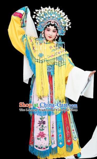 Chinese Traditional Peking Opera Imperial Consort Yellow Embroidered Dress Classical Beijing Opera Actress Costume for Adults