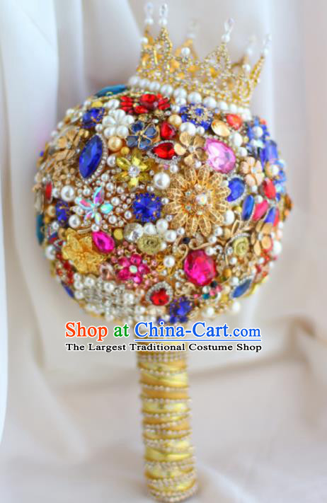 Top Grade Wedding Bridal Bouquet Hand Colorful Crystal Ball Tied Bouquet Flowers for Women