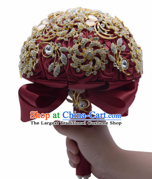 Chinese Traditional Wedding Bridal Bouquet Red Flowers Bunch for Women