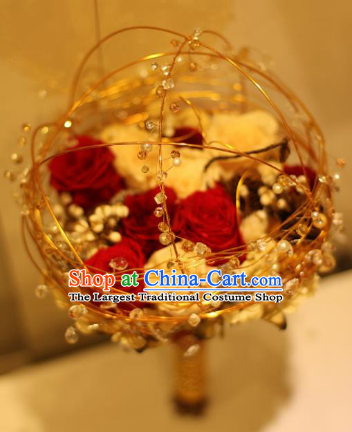 Chinese Traditional Wedding Bridal Bouquet Hand Roses Flowers Bunch for Women