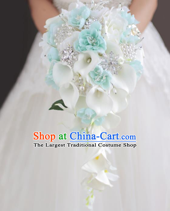 Top Grade Wedding Bridal Bouquet Hand White Common Callalily Flowers Bunch for Women