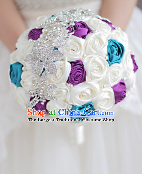 Top Grade Wedding Bridal Bouquet Hand Silk Rose Flowers Bunch for Women