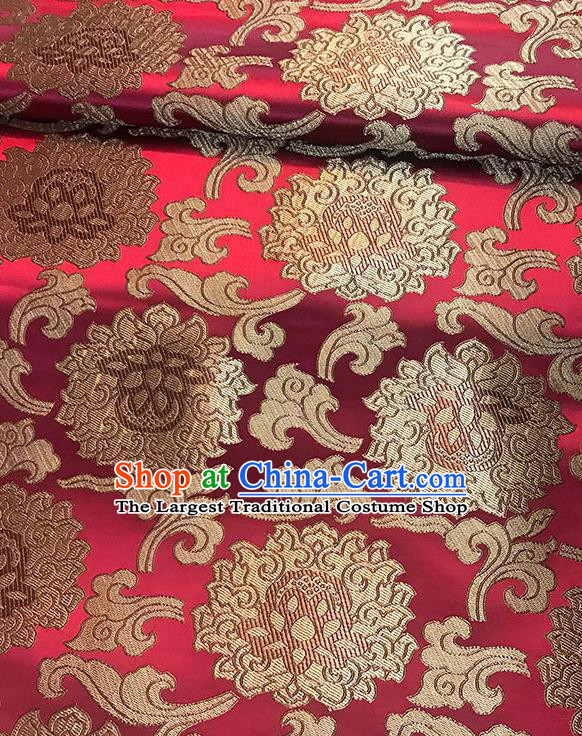 Asian Chinese Twine Lotus Pattern Wine Red Brocade Fabric Traditional Silk Fabric Tang Suit Material