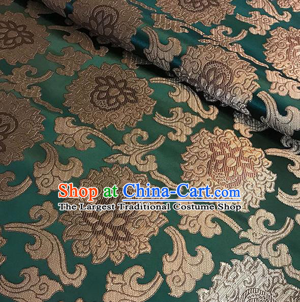 Asian Chinese Twine Lotus Pattern Deep Green Brocade Fabric Traditional Silk Fabric Tang Suit Material