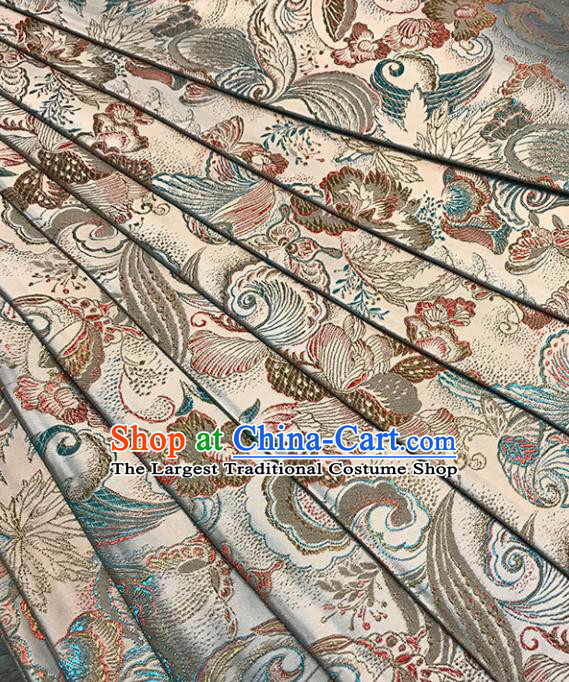 Asian Chinese Royal Peony Butterfly Pattern White Brocade Fabric Traditional Silk Fabric Tang Suit Material