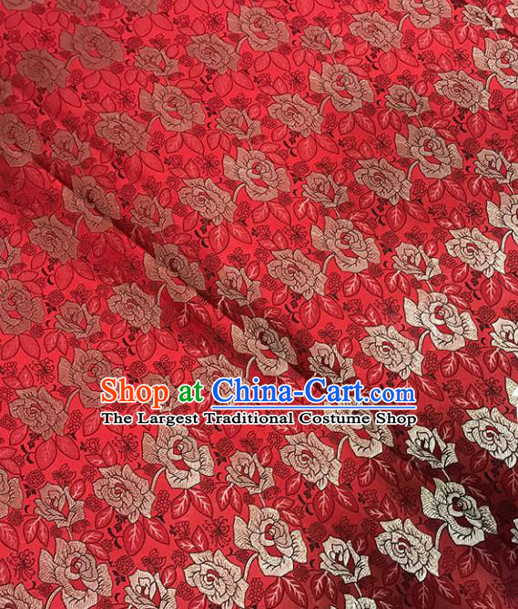 Asian Chinese Royal Roses Pattern Red Brocade Fabric Traditional Silk Fabric Tang Suit Material