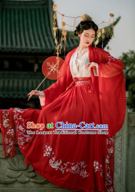 Chinese Ancient Drama Palace Lady Costume Traditional Tang Dynasty Imperial Concubine Embroidered Hanfu Dress for Women