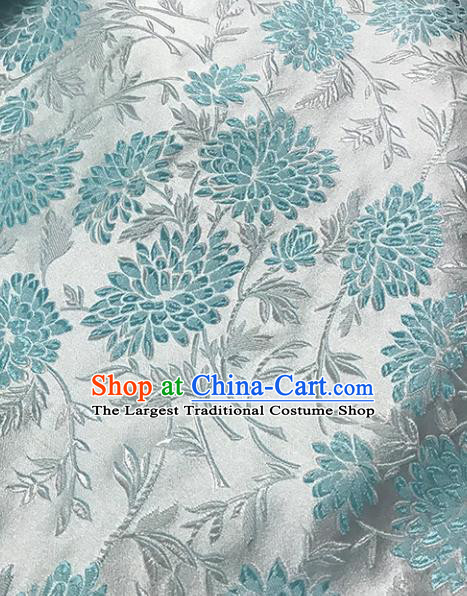 Asian Chinese Royal Blue Chrysanthemum Pattern Brocade Fabric Traditional Silk Fabric Tang Suit Material