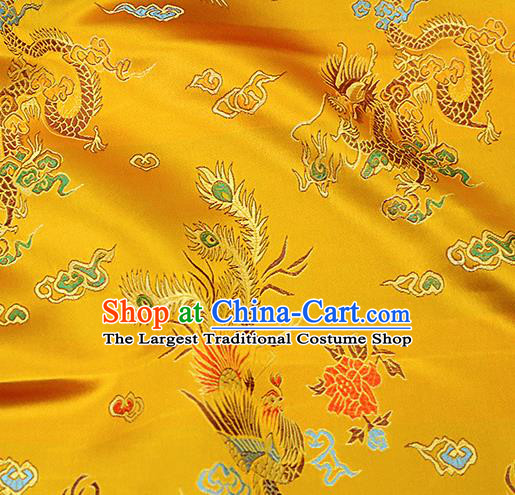 Asian Chinese Royal Dragon Pattern Yellow Brocade Fabric Traditional Silk Fabric Tang Suit Material