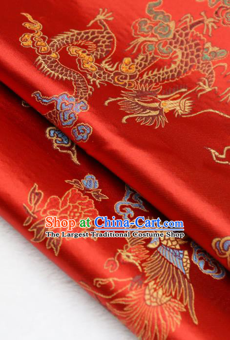 Asian Chinese Royal Phoenix Pattern Red Brocade Fabric Traditional Silk Fabric Tang Suit Material