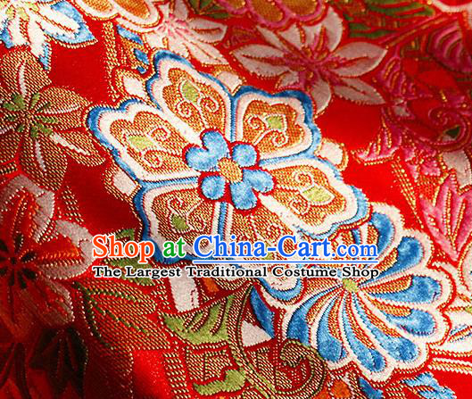Asian Chinese Royal Hexagonal Flower Pattern Red Brocade Fabric Traditional Silk Fabric Tang Suit Material