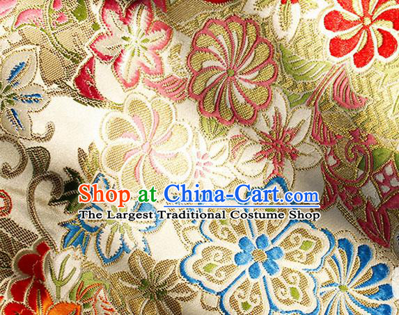 Asian Chinese Royal Hexagonal Flower Pattern White Brocade Fabric Traditional Silk Fabric Tang Suit Material
