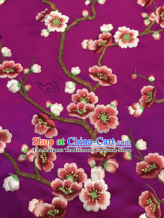 Asian Chinese Suzhou Embroidered Wintersweet Pattern Purple Silk Fabric Material Traditional Cheongsam Brocade Fabric