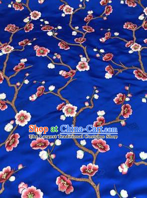Asian Chinese Suzhou Embroidered Wintersweet Pattern Deep Blue Silk Fabric Material Traditional Cheongsam Brocade Fabric
