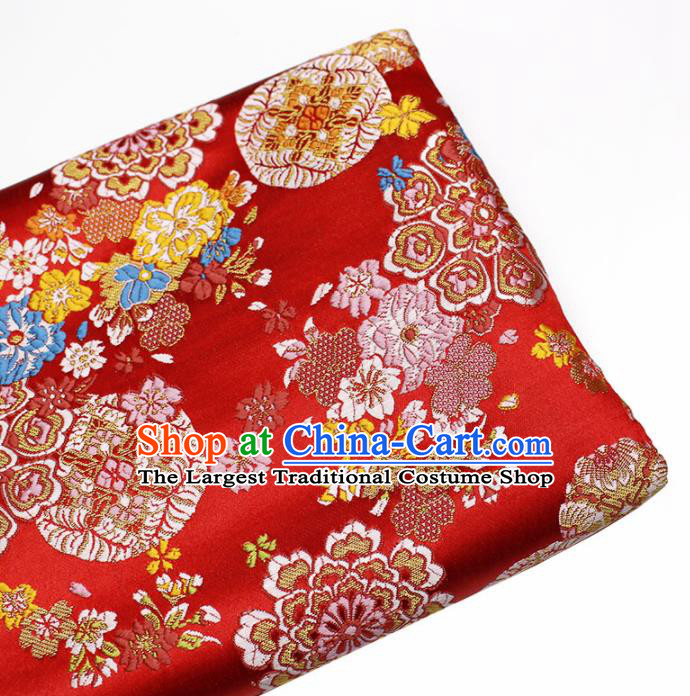 Asian Chinese Royal Pattern Red Brocade Fabric Traditional Silk Fabric Kimono Material