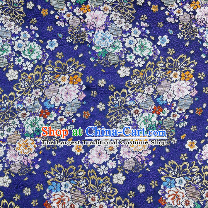Asian Chinese Royal Peony Pattern Blue Brocade Fabric Traditional Silk Fabric Kimono Material