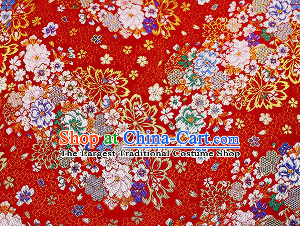Asian Chinese Royal Peony Pattern Red Brocade Fabric Traditional Silk Fabric Kimono Material